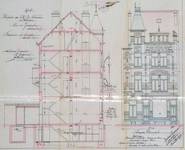 Rue de Jérusalem 27-29, Schaerbeek, élévation avant et coupe longitudinale, ACS/Urb. 152-29 (1907).