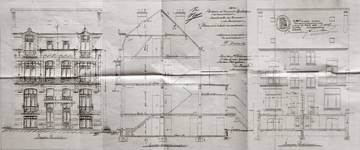 Boulevard des Déportés 30 en 32, Doornik, opstanden en langsdoorsnede, AET/Ville de Tournai/Voirie 19347/Plans 4895 (1907).