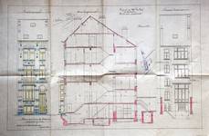 Boulevard Lambermont 146, Schaerbeek, élévations avant et arrière et coupe longitudinale, ACS/Urb. 164-146 (1910).