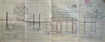 Alfred, Nieuwstraat 39, Brussel, grondplan, doorsnede en opstand uitstalraam, SAB/OW 35469 (1928)